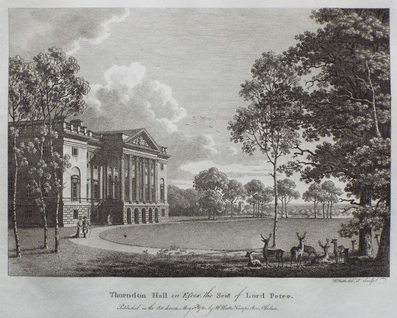 Print - Thorndon Hall in Essex, the Seat of Lord Petre. - Watts